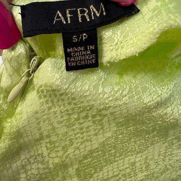 AFRM Radish Dress in Lime Green Snake Jacquard Midi Halter Front Cutout Slip NWT - Picture 7 of 13